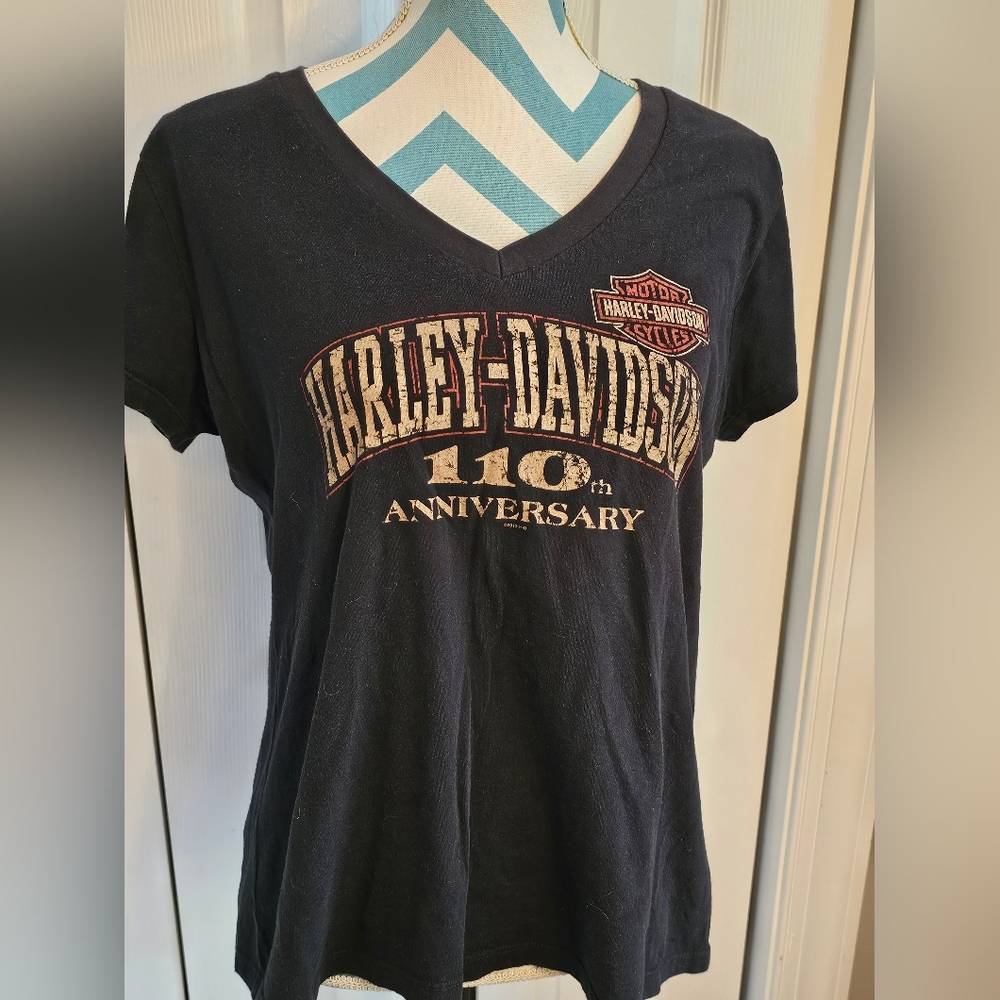 Harley-Davidson Black 110th Anniversary T-Shirt 2013 Women Sz Xl